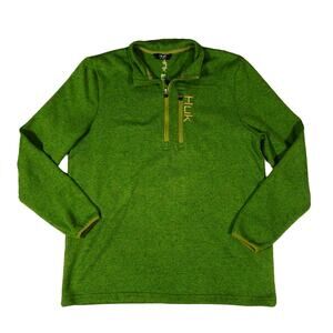 Huk Performance Fishing Outdoor Hiking 1/4 Zip Green Pullover Sweater Large
